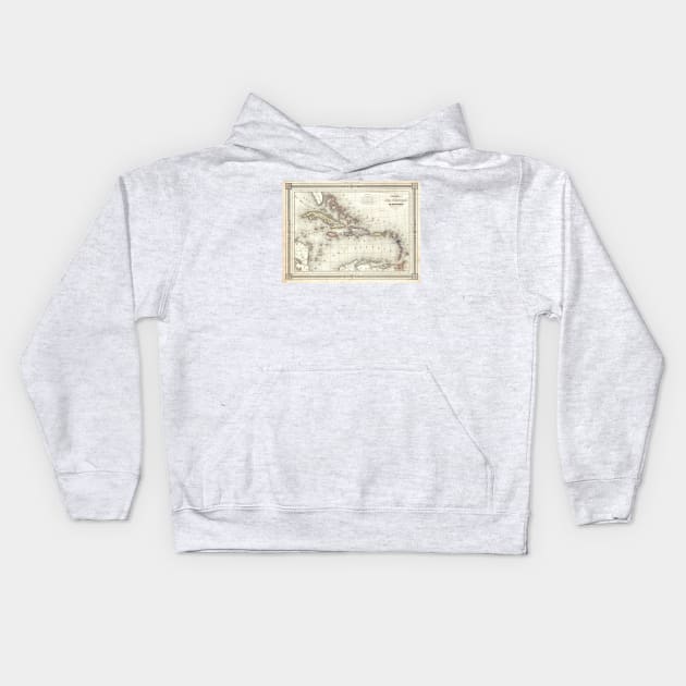 Vintage Map of The Caribbean (1852) Kids Hoodie by Bravuramedia